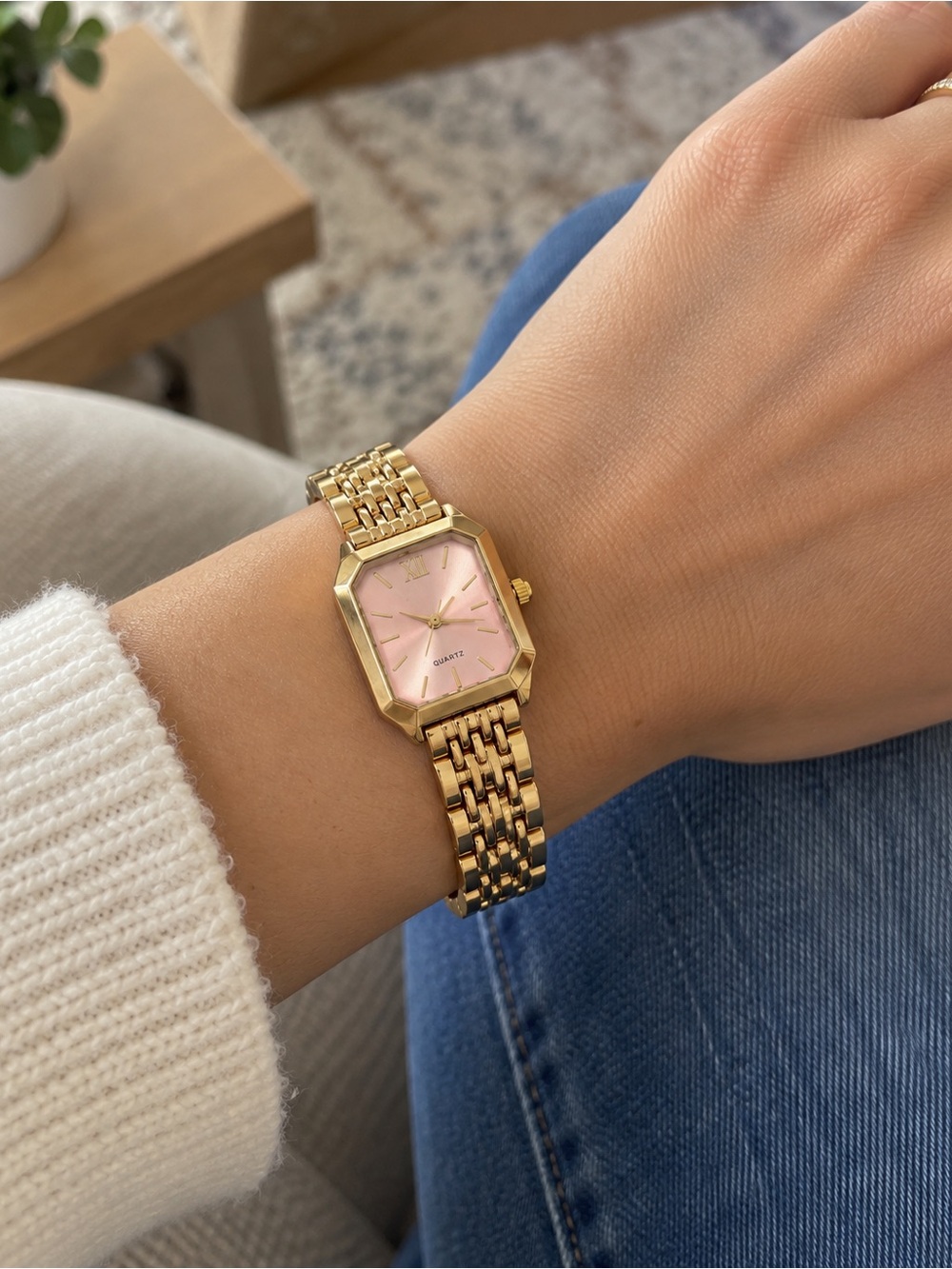 Gold Bracelet Watch with Pink Dial - Women Accessories
